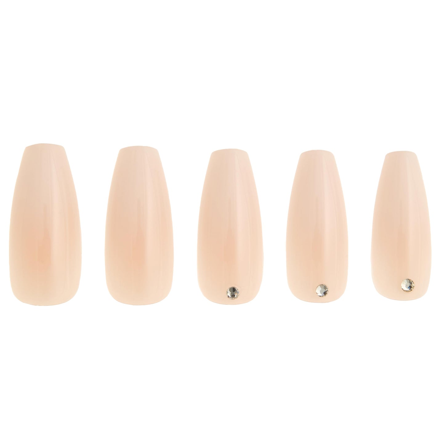 PaintLab Press On Nails - Gradient Nude (With Diamonds) Coffin Fake Nails, 30 Nails in 15 Sizes with Glue, Reusable Salon Quality Press On Nails