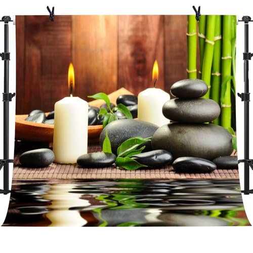 10x10ft Meditation Relax Backdrop Bamboo Zen Stone Candle Water Woodiness Floor, Dessert Table Banner Decoration Photography Background BJOKPH0032 - size: 10x10ft