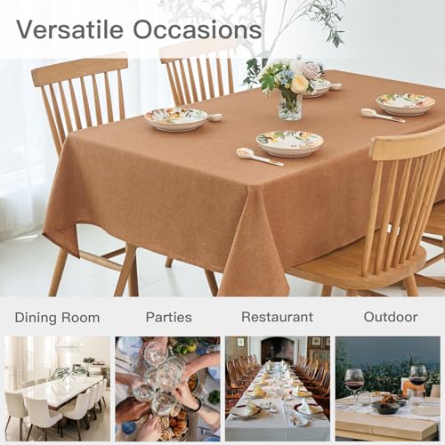 maxmill Slubby Textured Rectangular Tablecloth Water Resistance Antiwrinkle Spillproof Washable Dining Linen Table Cloth for Fall Harvest Thanksgiving Parties Holiday Dinners, 60 x 108 Inch, Amber - color: Amber, size: 108" x 60" (Rectangular)