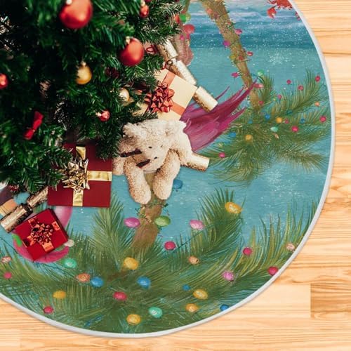 Pfrewn Christmas Tropical Flamingo Palm Tree Crab Christmas Tree Skirt 48" Farmhouse Winter Mini Xmas Tree Skirts Mat for Welcome Holiday Party Supplies Rustic Ornaments Indoor Home Decor