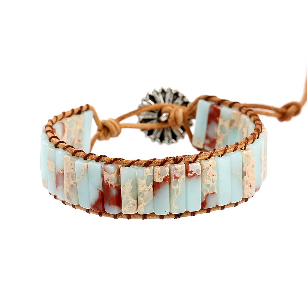 Plumiss Boho Agalmatolite Beaded Wrap Leather Bracelet Jewelry