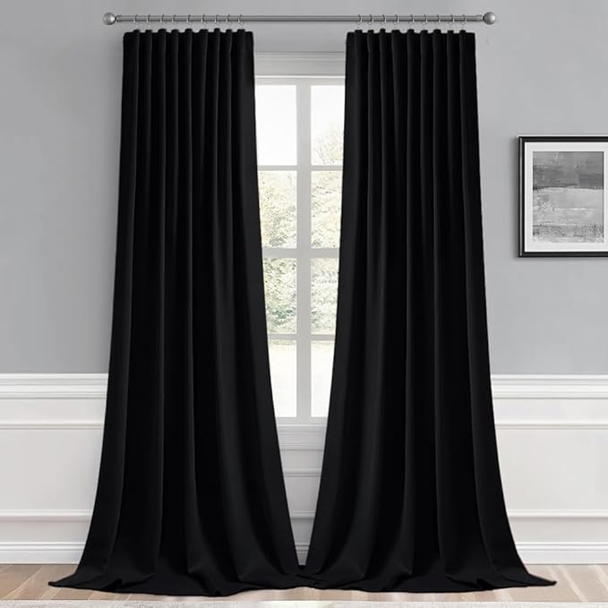 MIULEE Back Tab Blackout Curtains 92 Inch Long 2 Panels Set for Living Room Bedroom, Halloween Black Rod Pocket/Pinch Pleated Thermal Insulated Room Darkening Light Blocking Floor to Ceiling Drapes