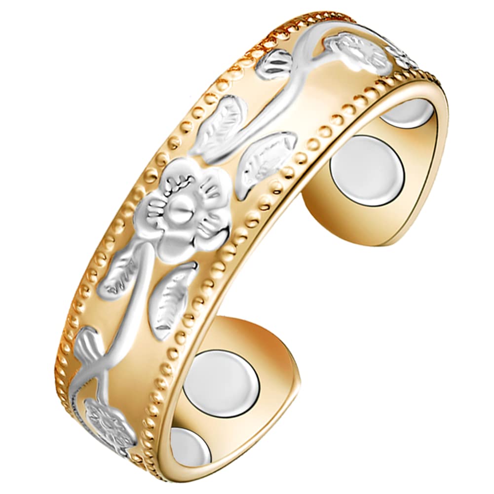 Vicmag Copper Magnetic Ring for Women Men 100% Solid Pure Copper Adjustable with Gift Box (Silver&Gold Plum)