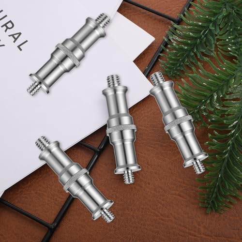 4-Pack Silver Adapter 1/4 to 3/8 Inch Metal Male Convertor Stand Spigot Stud Threaded Screw Adapter, 1/4-3/8 Tip Screw for Photography Light Stand Adapters for Studio Light Stands Coldshoe Adapters