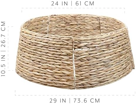 AuldHome Design Woven Hyacinth Christmas Tree Collar (Natural, 29-Inch), Natural Fiber Rustic Farmhouse Basket Weave Large Tree Skirt