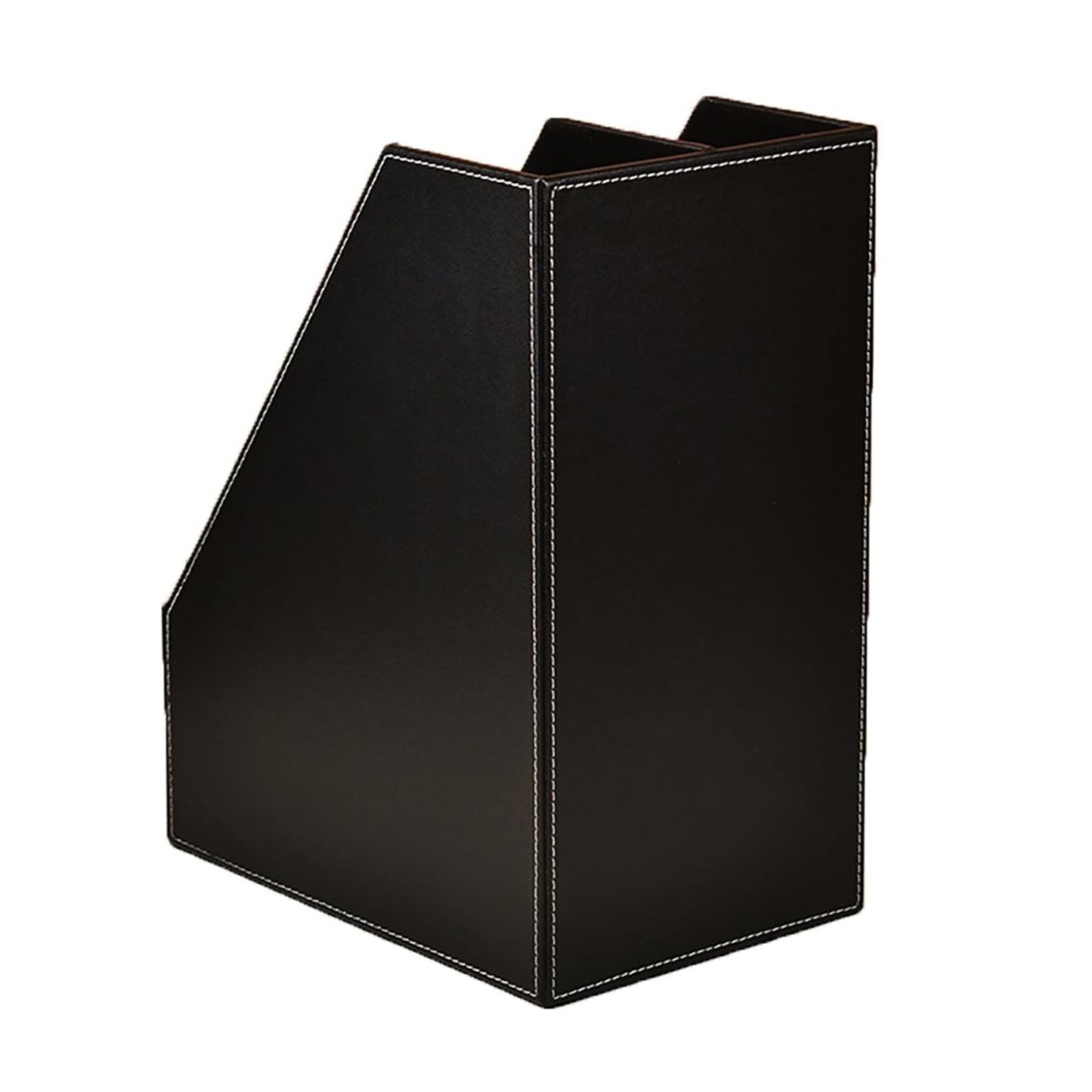 Vertical Style,Leather Magazine Holder Office Desk Organizer File Document Tray Box Bookends Book Stand (Black (2 Slot))