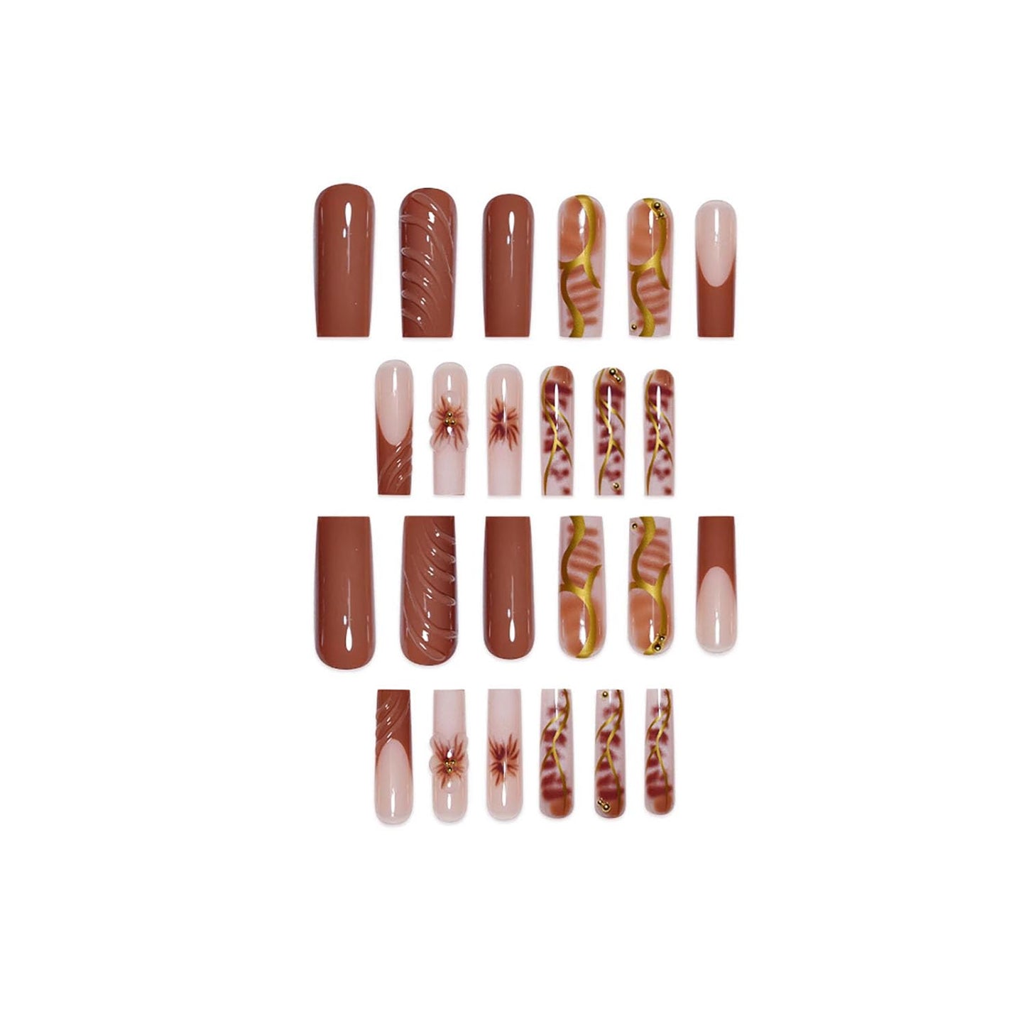 FIEONCIY Press on Nails Coffin Long Length Acrylic Glossy Full Cover Square Shaped French False Nails with Designs Artificial Extra Long Fake Nails with Charms Glue ons Fingernails for Women(DD1)