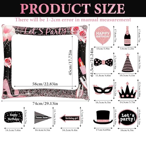 Birthday Photo Booth Props, Black Rose Inflatable Photo Booth Frame, 29PCS Photo Booth Props for Party Selfie Party Decorations and Gifts - size: Black Rose Birthday Inflatable Frame