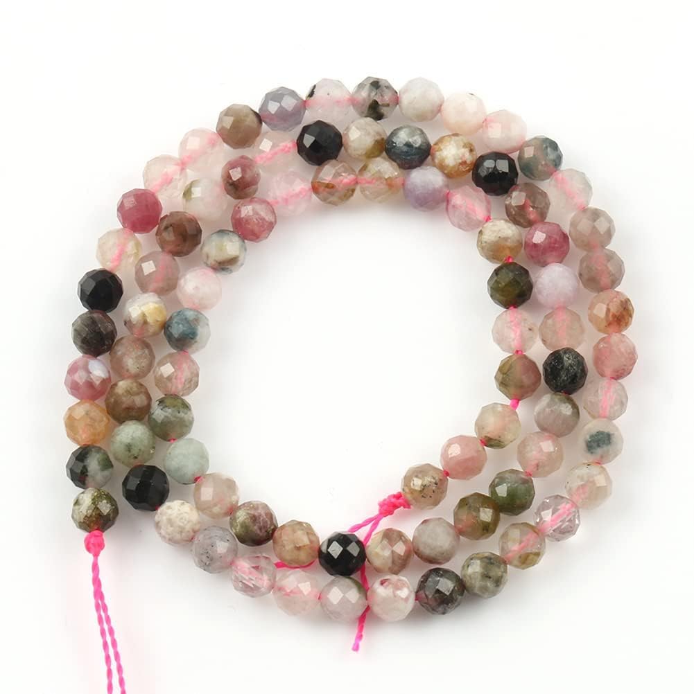 Song Xi 120pcs 3mm Natural Tourmaline Gemstone Beads Faceted Round Loose Stone Beads for Jewelry Making (1 Strand)