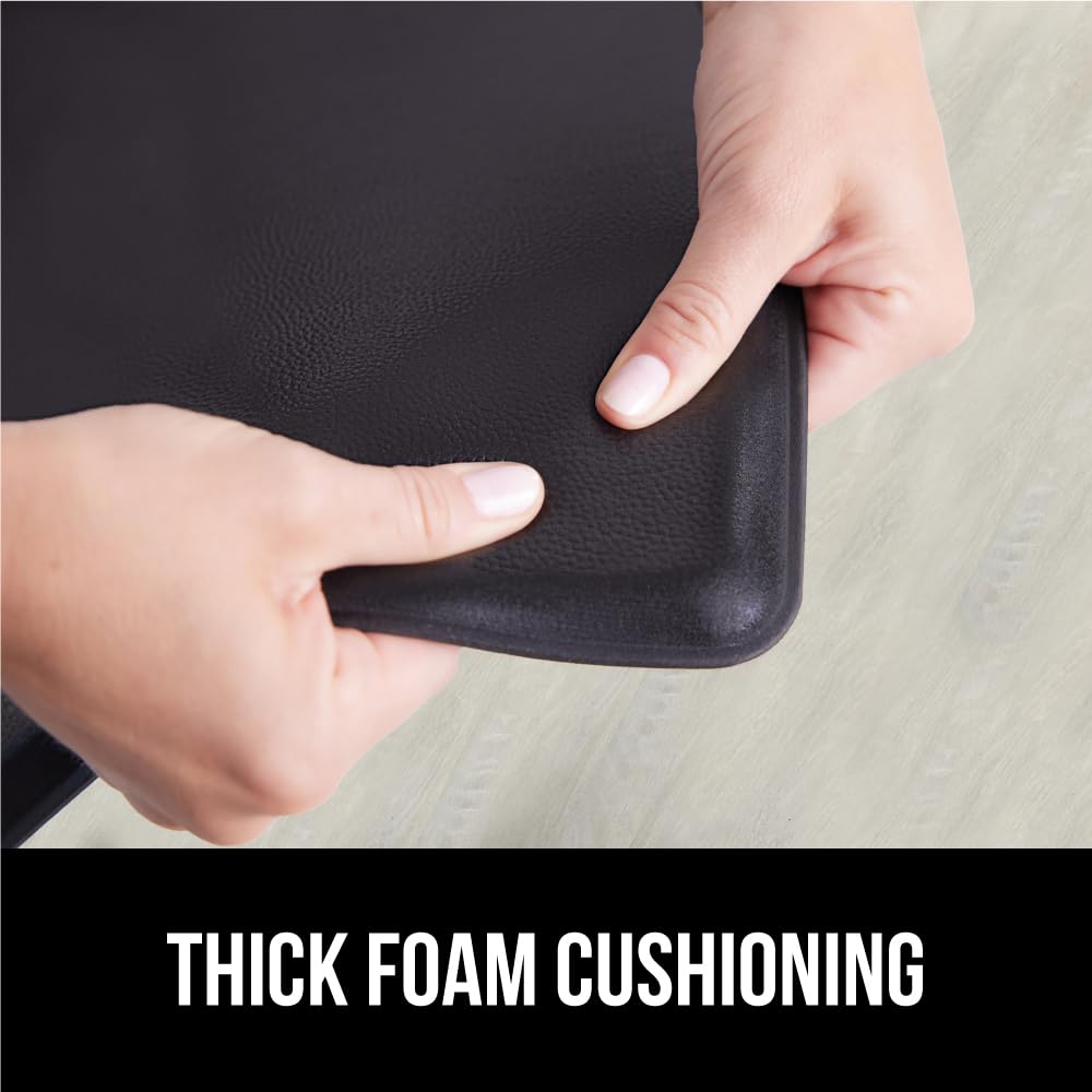 GORILLA GRIP 2 Pack Comfortable Cushioned Kitchen Mats for Floor, 17x24 + 17x48, Waterproof and Stain Resistant, 1/2 Inch Thick Soft Ergonomic Standing Desk Anti Fatigue Mat, Foam Supports Feet, Black