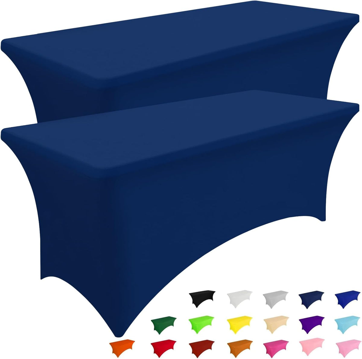 Smiry 2 Pack Spandex Table Cloth 6FT, Elastic Fitted Stretch Tablecloths, Washable and Wrinkle Free Rectangular Patio Table Cover for Outdoor, Wedding, Banquet & Parties (Navy, 72Lx30Wx30H Inch)