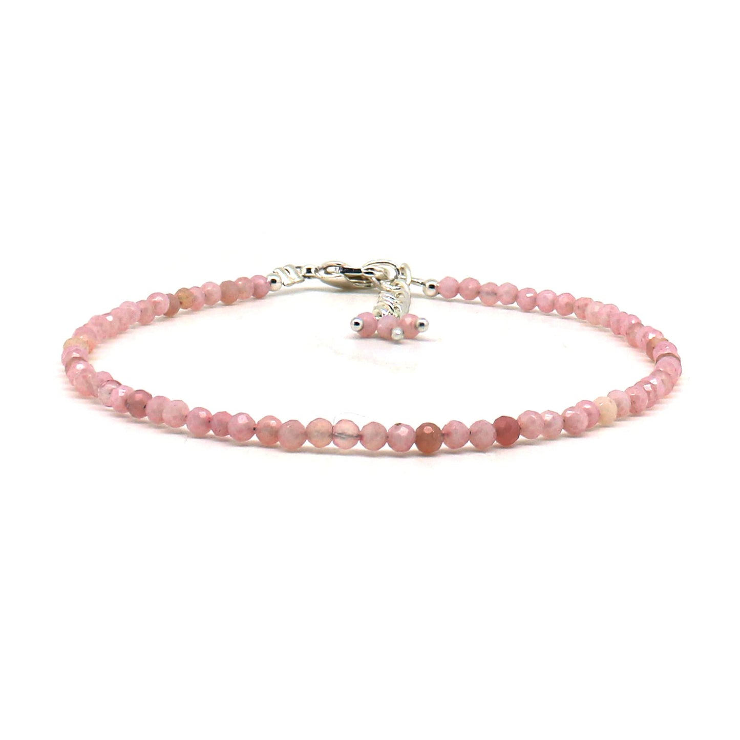 Gempires Handmade Pink Opal Gemstone Beaded Bracelet for Women | 2.4–2.5 mm Faceted Natural Stone | Adjustable 7+1 Inch Silver Plated Chain | Dainty Minimalist Stacking Jewelry | Soft Pink Stone Gift