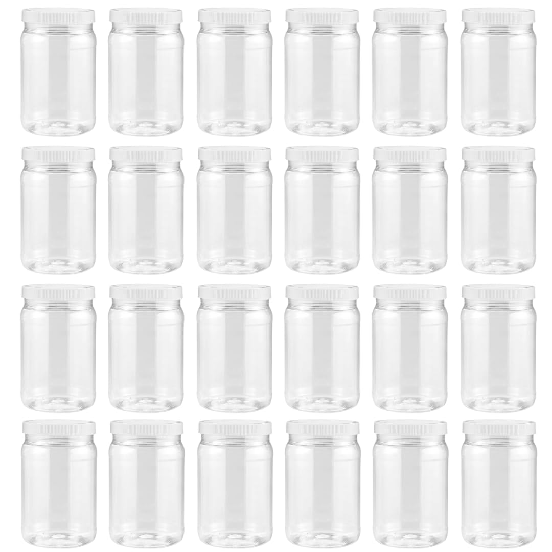 SMART SOLUTIONS Clear Plastic Mason Jars (18 oz 24 pack) | With Screw-On Airtight Lids | Refillable | No BPA | Perfect for Crafts, Herbs, Slime, Food & Liquids | Made in USA