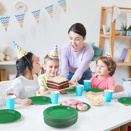 Breroa 72 Green Paper Plates - 7 Inch Bulk, Heavy Duty, Solid Color, Round Dessert Plates for Parties & Weddings - color: Green