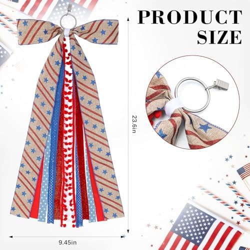 Suncalla 2 Pcs Patriotic Star Ribbon Bow for Wreath Sash for Front Door
