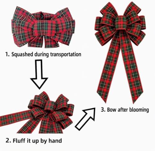 2 Pack Christmas Plaid Bows, 19.6 Inch Wreath Bows for Rustic Holiday Decor