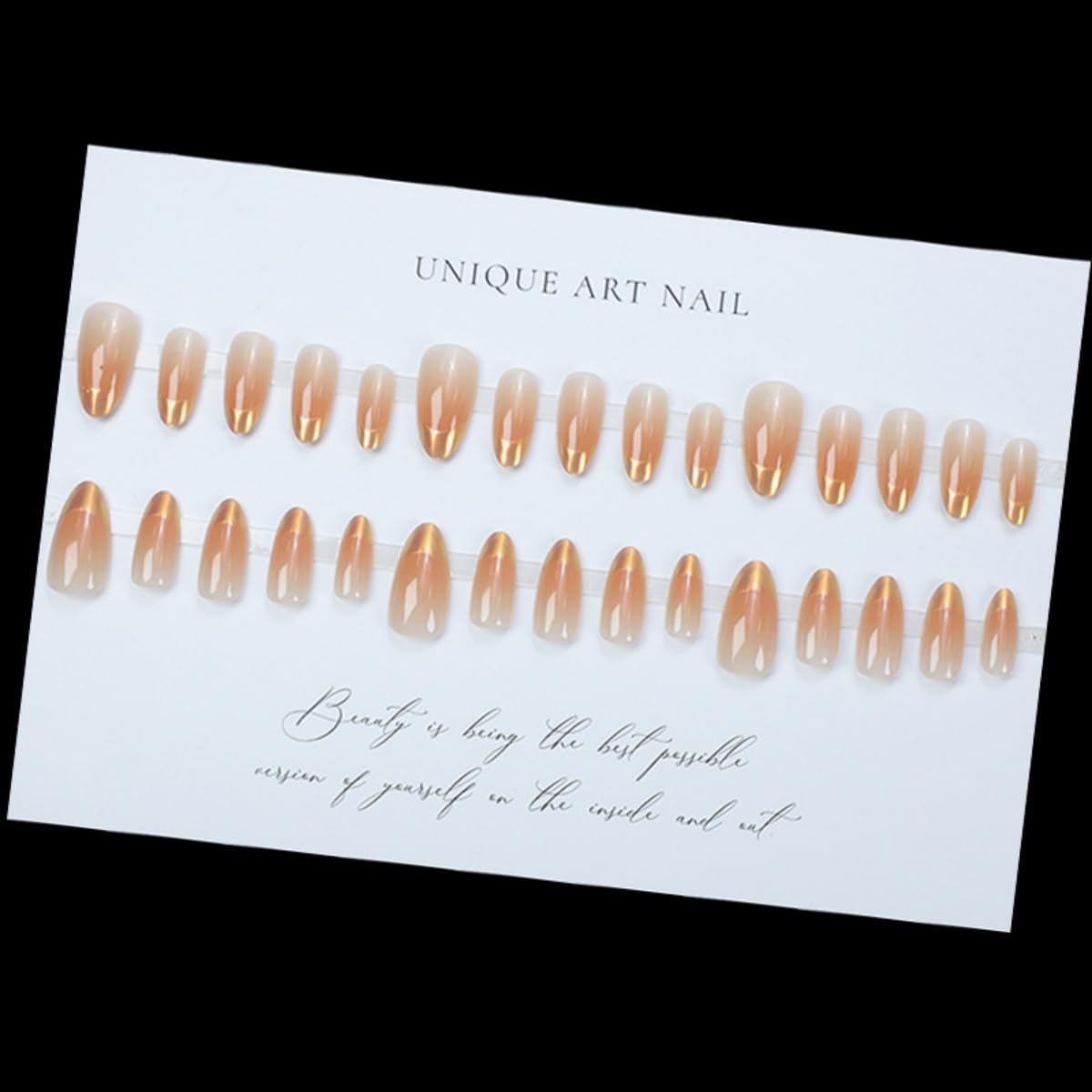 French Tip Press on Nails Medium Oval Shape, Glossy Fake Nails with Glue, Almond Stiletto Acrylic Nails Full Cover Nude False Nails for Women DIY Manicure Decoration, 30PCS