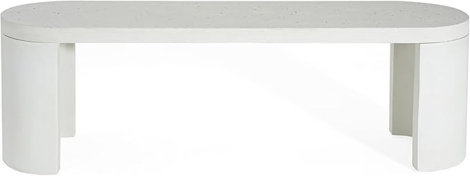 Christopher Knight Home Vex Set of 2 Concrete Outdoor Bench with Modern White Terrazzo Effect, Outdoor Dining Chairs, Oval Garden Bench with Pedestal Base, Extra Seating for Patio/Balcony, White