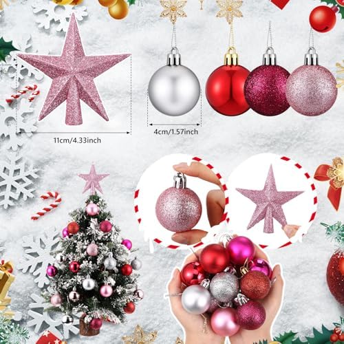 RoundFunny 25 Pcs Mini Christmas Balls Ornaments Set 1.57 Inch Christmas Day Ball Topper Star Tree Hanging Ornaments for Party Decoration(Fresh Colors)