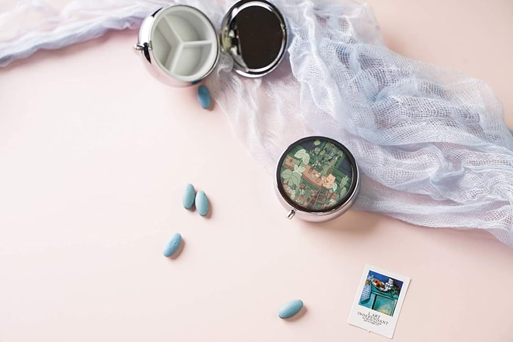 Pill Box,Cute Kawaii Anime Round Pill Box 3 Compartment Decorative Pocket Purse Portable Mini Travel Medicine Tablet Vitamin Holder Organizer Pill Case