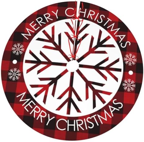 Buffalo Check Plaid Red and Black Plaid Christmas Snowflake 36 Inch Christmas Tree Skirt Carpet Mat Funny Party Decor Supplies for Xmas Halloween Ornament Decorations Occasion