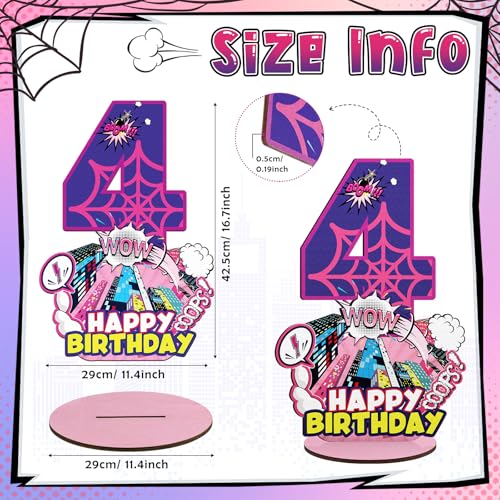 Baderke Pink Spider Theme Birthday Number Sign 16.7'' Purple Spider Birthday Centerpiece for Party Decor Wooden Table Photo Prop(4th) - style: 4th