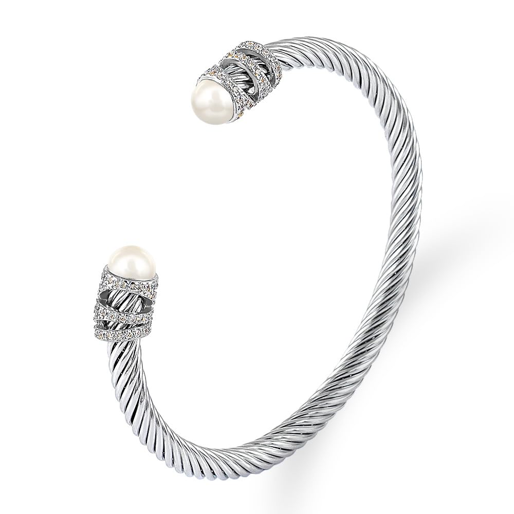 WCB1FPu Stainless Steel Cable Wire Open Cuff Adjustable Size Bangle Zircon inlaid Bracelet (12)
