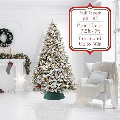 Casafield 32-Inch Christmas Tree Collar, Woven Water Hyacinth Tree Base Cover with Cord Cut Out, Green