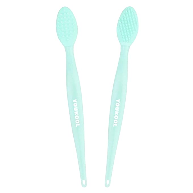 Lip Scrub Brush,Double-Sided Silicone Exfoliating Lip Brush Tool for Smoother and Fuller Lip Appearance,Green,2pcs