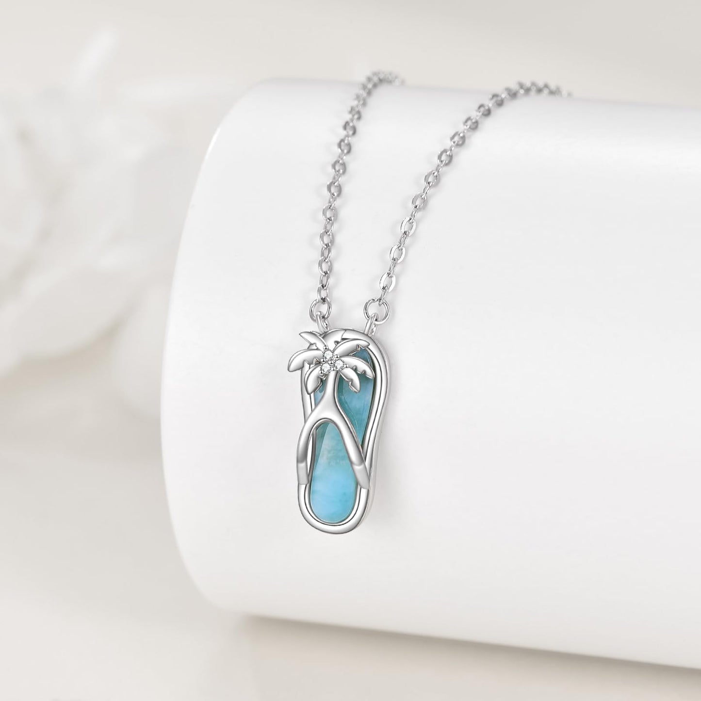 CRMAD Slippers Larimar Beach Necklace Sterling Silver Tree Ocean Jewelry for Women(Slippers)