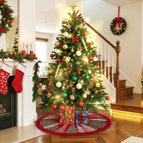 Lanpn Christmas Tree Skirt 71 inch, Velvet Xmas Tree Skirt Winter Christmas Tree Mat for Extra Large Artificial Trees Winter Home Party Holiday Indoor Xmas Decorations (Red, 180cm)