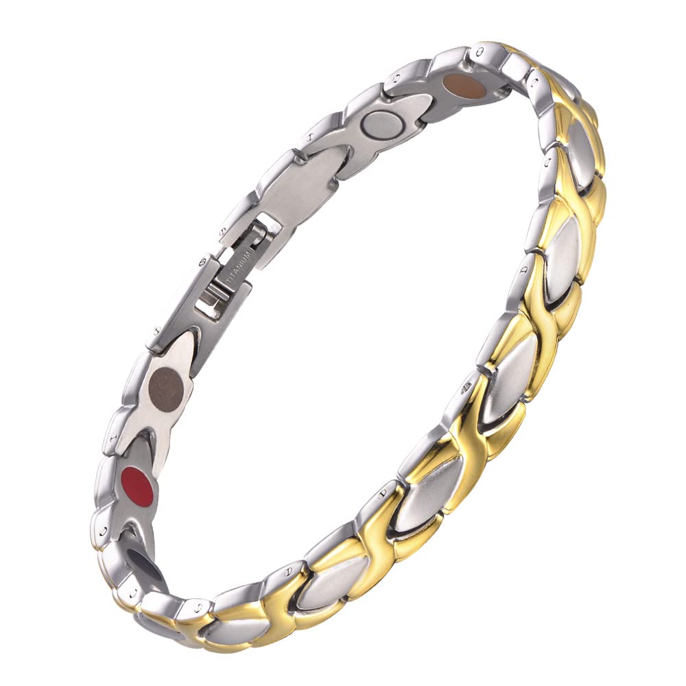 38 Elegant Titanium Magnetic Bracelet for Women Germanium and Magnetic Functions with Free Link Removal Tool Christmas gift (Silver&Gold)