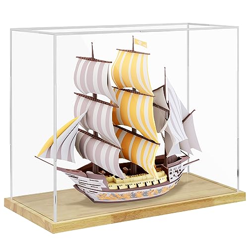Clear Acrylic Display Case with Solid Butcherblock Base for Trophy, Collectibles, Assemble Cube Display Box Stand Dust Proof Protection Showcase for Action Figures Toys - by BenchPro - size: 21" H x 24" L x 12" D, style: 1" Thick Wood