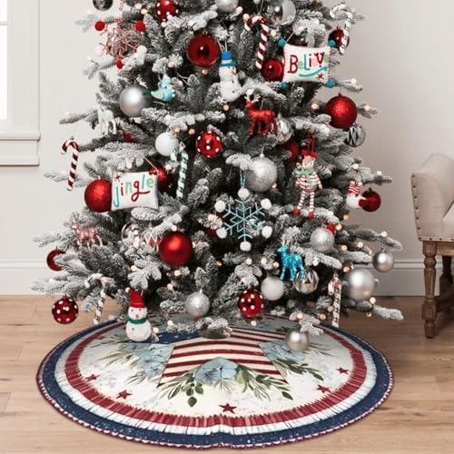 Patriotics 4th of July Christmas Tree Skirt 36 Inch Xmas Tree Mat Party Decor Supplies for Holiday Home Decorations