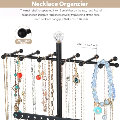Meangood Jewelry Organizer Stand, 3-Tier Necklace Holder Jewelry Tree with Wooden Storage Drawer Box for Necklace Bracelet Earring Ring, Carbonized Black - color: Carbonized Black