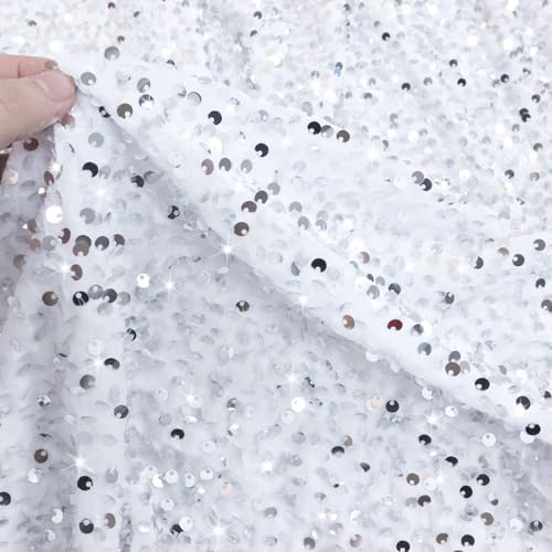 Velvet Christmas Tree Skirt White and Silver Sequin Tree Skirt 21 Inch Round Tree Mat Luxury Embroidered Sequined and Velvety Xmas Tree Skirts Sparkly Skirt for Small Tree Christmas Holiday Decor