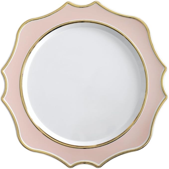" OCCASIONS " 20 Pieces 13.25'' Scalloped Disposable/Reusable Plastic Charger Plates for Wedding, (Scalloped Imperial Blush & Gold)