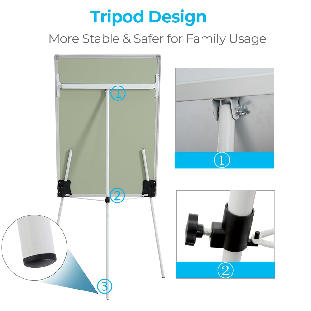 DexBoard Whiteboard Easel 36" x 24" Height Adjustable, Magnetic Dry Erase Board with Tripod Stand, Portable Presentation Easel Includes Flip Chart Paper Pad (25 Sheets), Magnets & Eraser