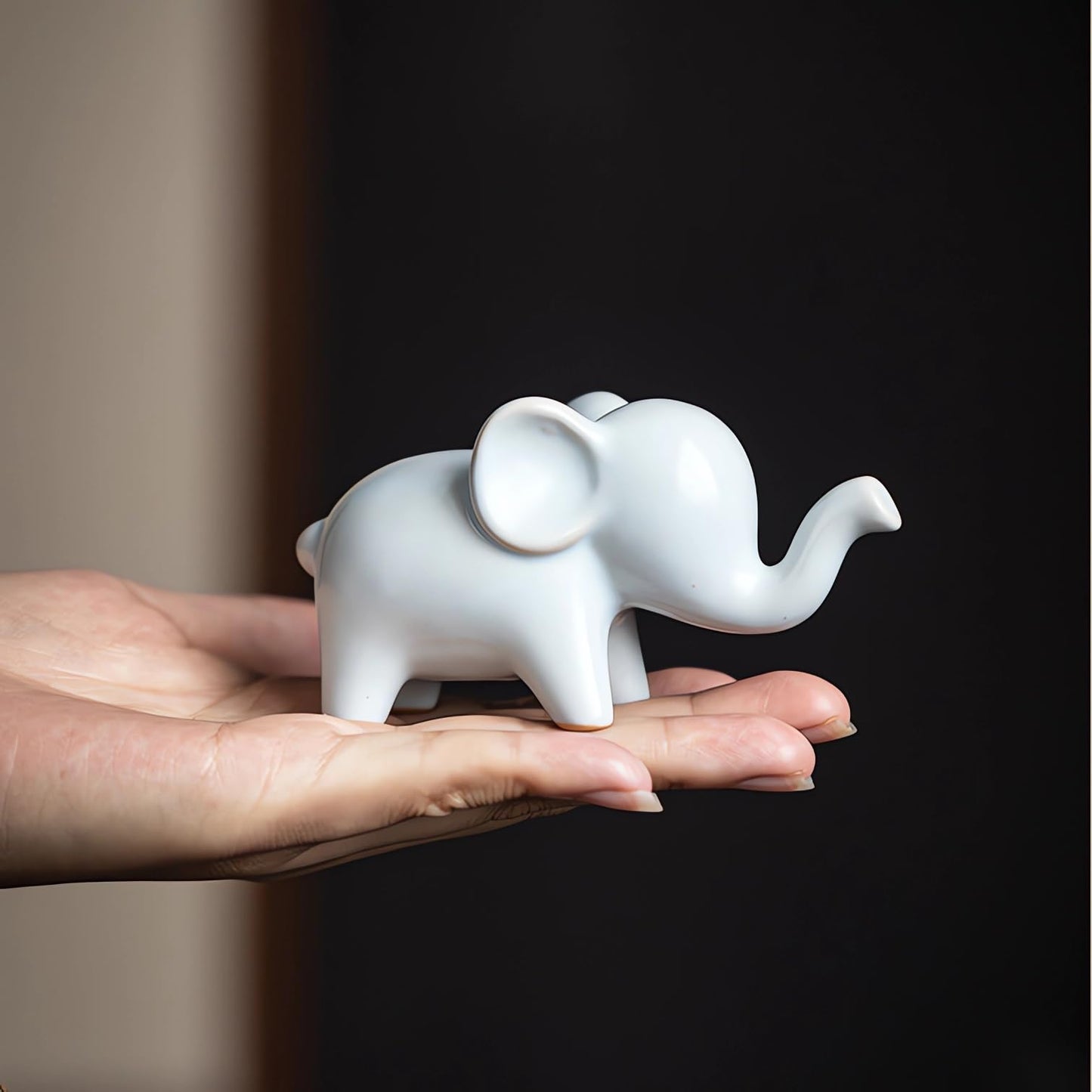 OwMell Good Luck Elephant Decor for Home, Small Ceramic Elephant Statue Figurine for Home Decor, Collection Ornament - White