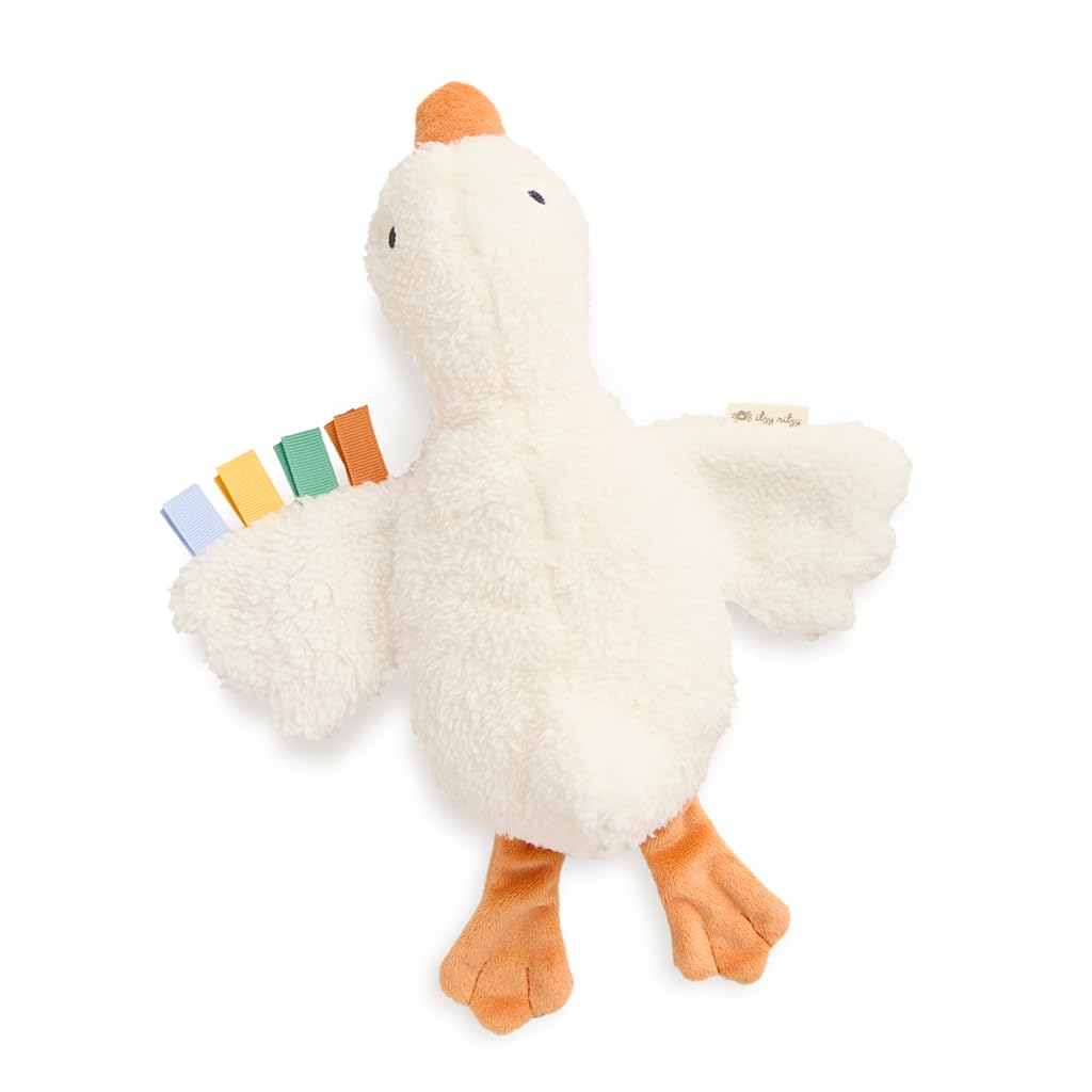 Itzy Ritzy Huggable Lovey – Soft Plush Baby Comfort Toy & Snuggle Companion with Sensory Ribbons - Machine Washable - Designed for Newborns & Toddlers (Goose)