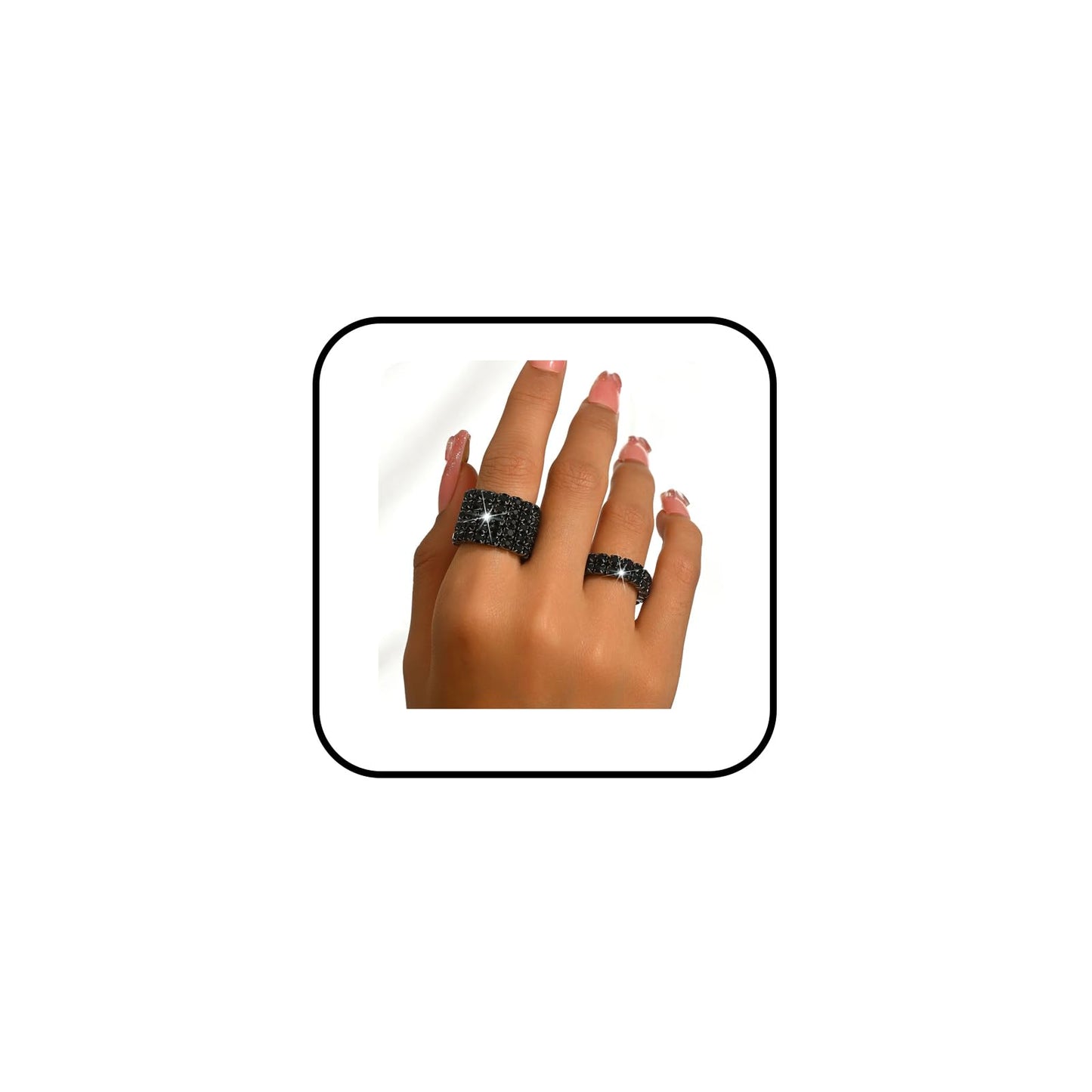 2PCS Rhinestone Stretch Ring for Women Sparkling Gold Silver Black Crystal Knuckle Ring Set Fashion Crystal Stackable Finger Rings Set Elegant Bridal Wedding Stretchy Statement Rings Jewelry (Black)