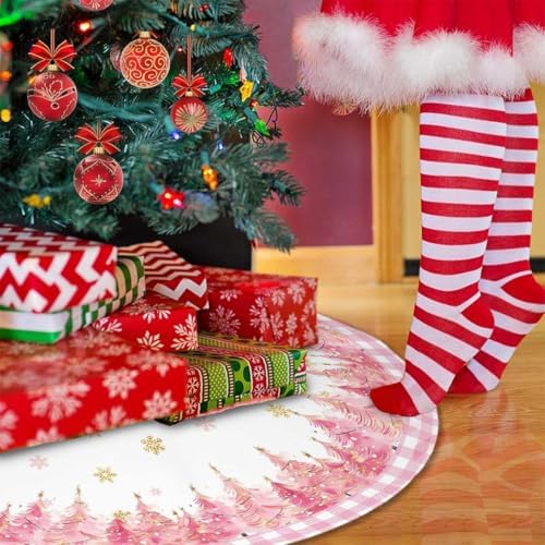 Christmas Tree Skirt 36inch Pink Buffalo Plaid Farmhouse Decor