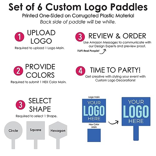 Big Dot of Happiness Custom Logo Paddles - Personalized Branded Business Party Photo Booth and Fan Props - Set of 6