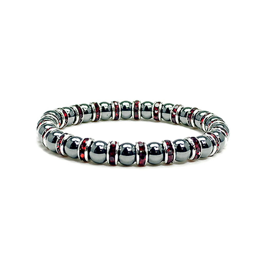 Accents Kingdom Magnetic Bracelet Women's Tuchi Simulated Pearl Hematite Magnetic Therapy Bracelet with Simulated Garnet Crystal, 7.5"