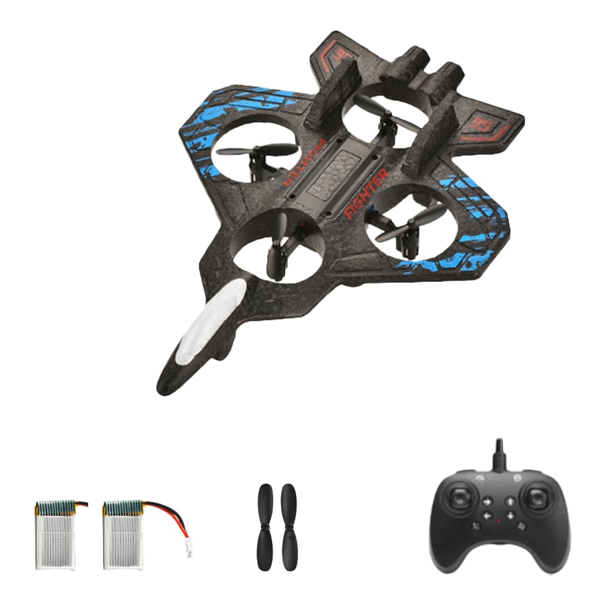 Foam RC Plane Drone for Kids, Remote Control Airplane Fighter Jet with LED Light, Auto Hover, 360°Flip, 2 Batteries (16 Mins Flight), Easy to Fly for Beginners