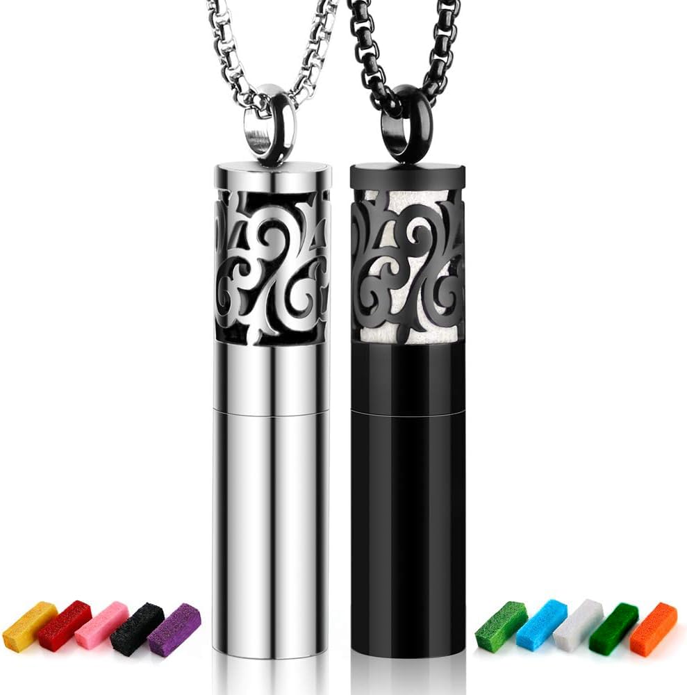 Maromalife Essential Oil Diffuser Necklaces for Women, 2PCS Aromatherapy Necklaces Stainless Steel Diffuser Locket Pendant Cylinder with 20 Felt Pads, Aroma Necklaces Gift Set for Mothers Day