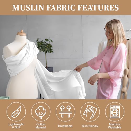 PEASUG 100% Cotton Muslin Fabric,59 inch x 2 Yards Bleached Muslin Fabric by The Yard, Medium Weight Draping Fabrics Suitable for Sewing Embroidery, Garments, Crafts Material-White - color: Bleached, size: 2 Yards