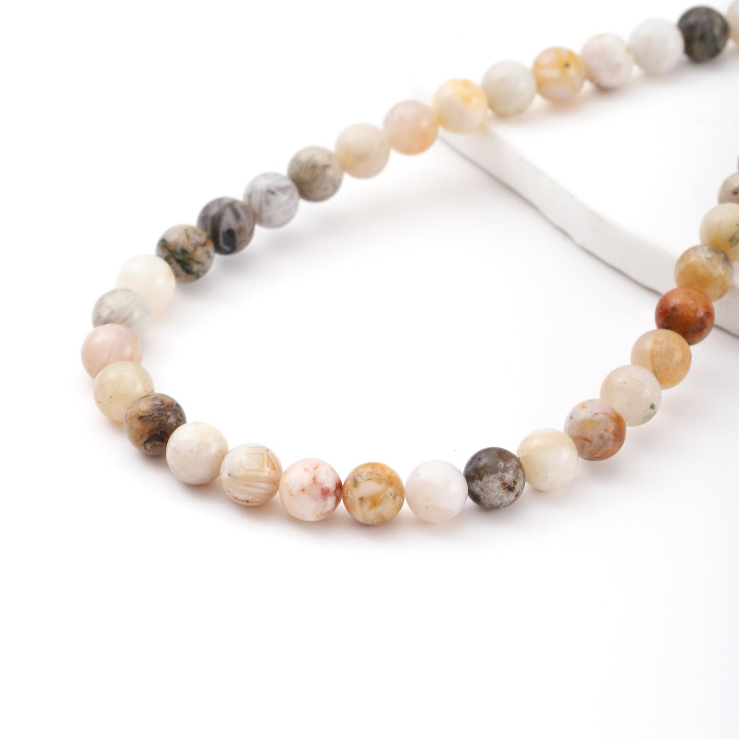 8mm 45pcs DIY Natural Bamboo Leaf Agate Stone Beads Round Healing Crystal Gemstone Loose Beads for Jewelry Making Handmade Bracelet Necklace