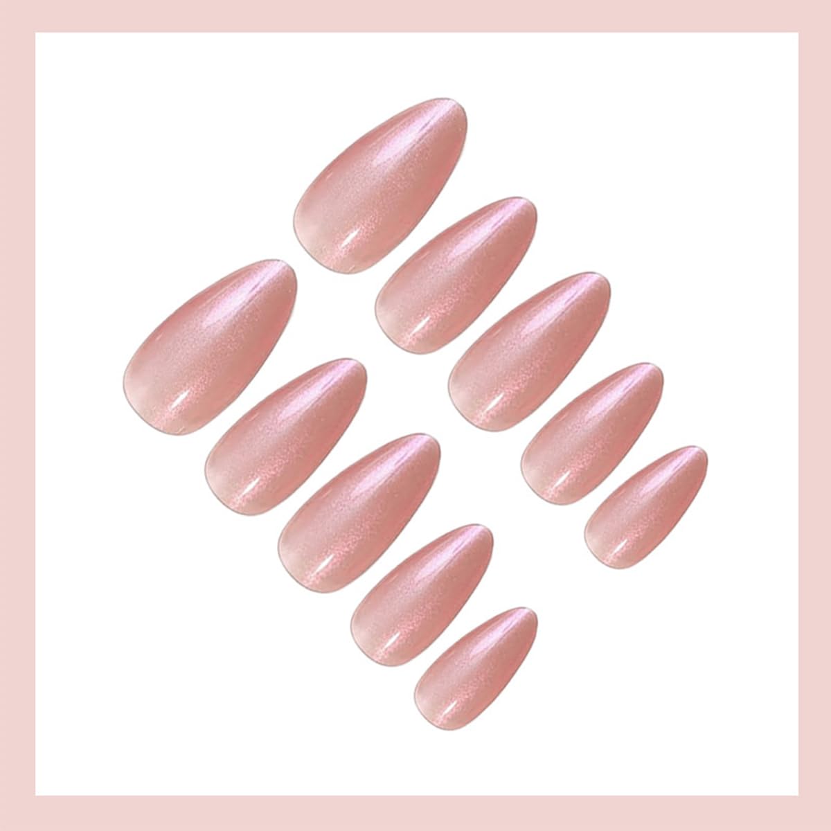 24Pcs Almond Press On Nails Pink Chrome Fake Nails Glossy Pearlescent Pink False Nails Reusable Artificial Nails Medium Length Acrylic Full Cover Glue on Nails for Women Wedding Party Manicure Set