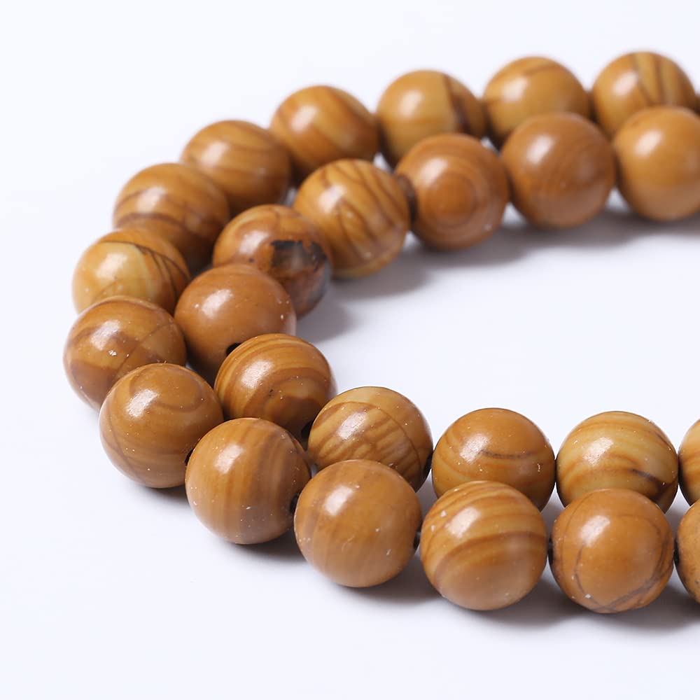 10mm 36pcs Natural Woodgrain Jasper Stone Beads for Jewelry Making DIY Bracelet Necklace Accessories 15" Energy Healing Power Stone Beads (Woodgrain Jasper, 10mm)